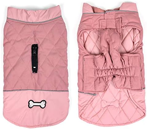 Idepet Waterproof Dog Coat Winter Warm Jacket Vest,Windproof Snowsuit Dog Clothes Outfit Vest Pets Apparel for Small Medium Large Dogs with Harness Hole pink XS