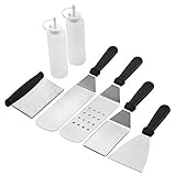 Wanbasion GP-81007 7 Pieces Professional Grill Griddle Accessories Scraper BBQ Tool Kit - Heavy Duty Stainless Steel Spatula Turner Set - Great For Flat Top Cooking Camping Tailgating