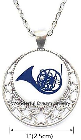 Waozshangu Blue French Horn Necklace Musician Necklace,Instrument Charm,Musical Instrument,French Horn Charm，PU172