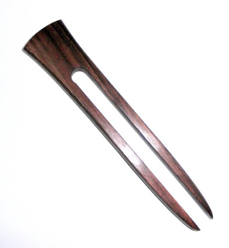 JWL (1) Rosewood Two Prong 6 Inch Straight Hair Stick Pick Pic Pin Fork - Hawaiian Style