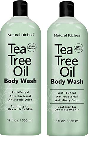 Antifungal TeaTree Oil Body Wash, Peppermint & Eucalyptus Oil Antibacterial Soap by Natural Riches -12 oz Helps Athletes Foot, Eczema, Ringworm, Toenail Fungus, Jock itch, Body Itch (2 pack)