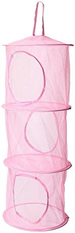 Adaman Hanging Mesh, Toy Hanging Storage Organizer - Space Saving Storage bags, Toy or Clothes Organizer, 3 Compartments (Pink)