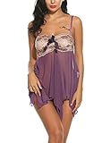 Avidlove Women Sexy Lingerie Halter Irregular Outfits Babydoll Set Lace Chemise Purple M