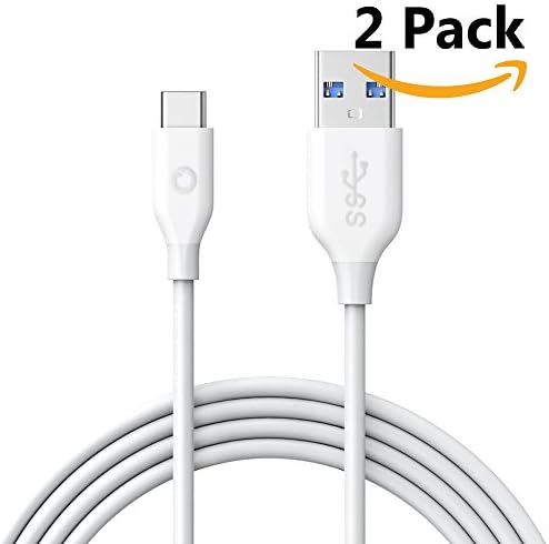 USB 3.0 to USB C Type-C Cable for Galaxy S9, S9+, S8, S8+, Google Pixel, Nexus 6P, LG V20 G5, HTC 10, new MacBook and More - 56k Ohm Pull-up Resistor - 3.3 ft / 1m - White (2 Pack)