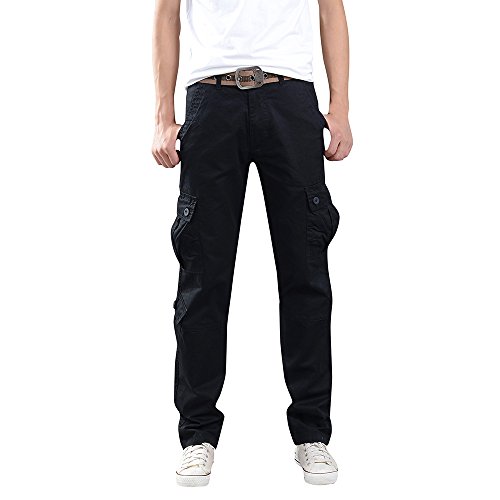 Edenun Mens Trousers Multi-Pocket Combat Zipper Waist Casual Work Activewear Army Cargo Pant with Pocket Black - Thumbnail 4