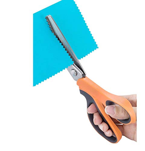 JISTL Professional Stainless Steel Dressmaking Sewing Craft Scissors, 9.3 inches Handled Pinking Shears (Orange)