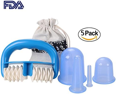 Massage Cups, Silicone Chinese Cupping 5pcs Set Anti-cellulite Roller Health Beauty Care Back Leg Eye Face Body Cupping Blue