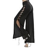 ZAFUL Women Comfy High Waist Side Slit Lace Up Wide Leg Flowy Long Palazzo Pants