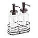 mDesign Double Liquid Hand Soap Glass Dispenser Pump Bottle Caddy for Kitchen Sink, Bathroom Vanity Countertops - Holds Castile Soap, Dish Soap, Hand Sanitizer, Essential Oils - Clear/Bronze