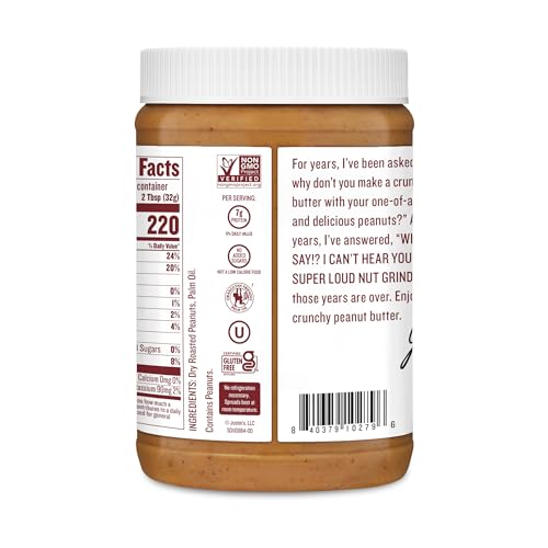 JUSTIN’S CRUNCHY PEANUT BUTTER JAR 28OZ