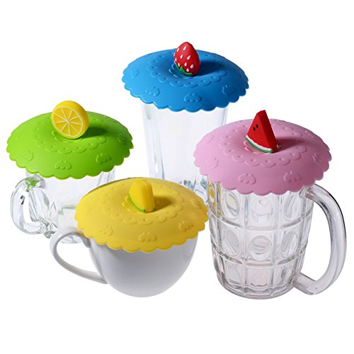 Tea Cup Cover Silicone,Plastic water Paper Cup Cover for Tea Cup ,Silicone Drink Cup Lids ,Hot Cup Lids(Set of 4)
