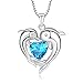 Sterling Silver Double Dolphin with Light Blue CZ Heart Pendant Necklace, Jewelry for Women, Girl, 18