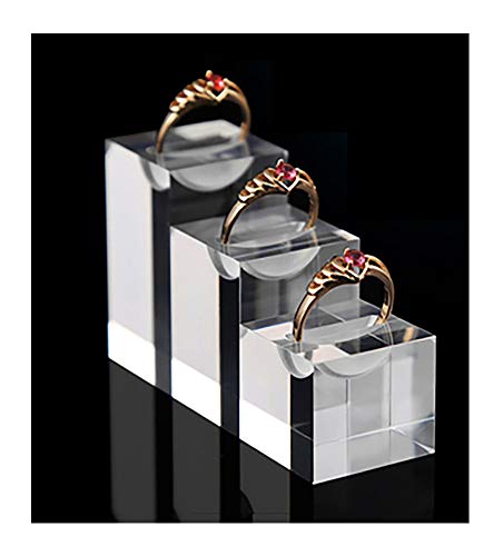 Clear Acrylic Display Stands for Rings High Grade Shiny Blocks Trade Show Exhibit Photo Props 3PC Set - Thumbnail 7