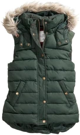 Lady's Hood Vest Coat Women Wool Collar Removable Cap Warm Cotton Army Green Large