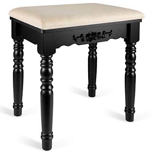URFORESTIC Vanity Stool, Modern Makeup Dressing Stool with Concave Seat Surface, Padded Bench with Rubberwood Legs, Capacity 286lb, Easy Assembly (Black) - Thumbnail 7