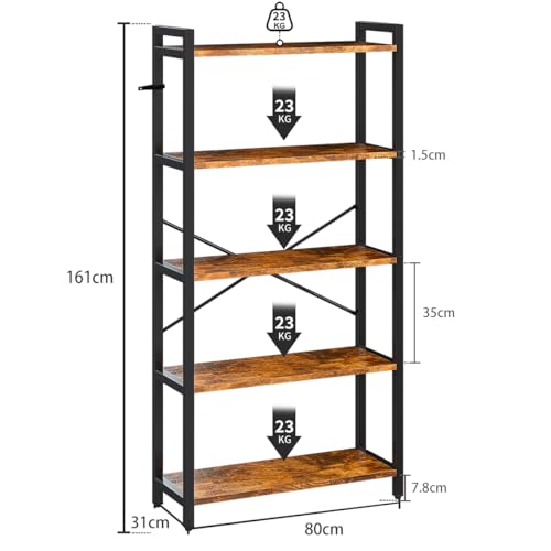 Simple Wisdom librero, Muebles para recamara, 80CM×30CM×161CM,librero Minimalista, libreros de 5 Capas, soporta 250 kg,Dormitorio, salón Retro libreros (Grande)