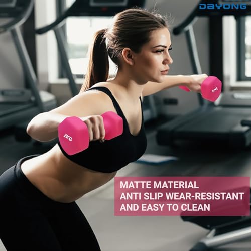 DAYONG Dumbbell Hand Weights Set-2 Kg*2, Hexagonal Frosted Dumbbells for Adult, Home Gym Equipment for workout Core Strength,Exercise Arm Muscle.