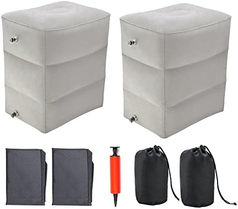 goldhik Inflatable Travel Foot &amp; Leg Rest Pillow with Adjustable Height for Airplane, Car, Bus, Train, Office, Camping and Kids to Sleep on Long Flights, Air Pump Included(2 pcs)