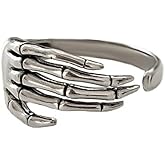 Dtja Vintage Skull Hand S925 Sterling Silver Open Band Ring for Women Girls Statement Adjustable Expandable Oxidized Gothic Skeleton Devil's Talons Finger Pinky Rings Comfort Fit Unisex Jewelry