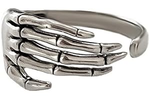 Dtja Vintage Skull Hand S925 Sterling Silver Open Band Ring for Women Girls Statement Adjustable Expandable Oxidized Gothic Skeleton Devil's Talons Finger Pinky Rings Comfort Fit Unisex Jewelry
