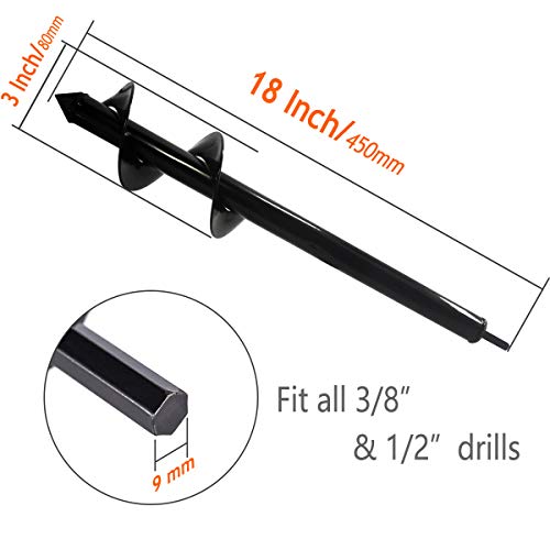 Koopi Auger Drill Bit, Garden Plant Flower Bulb Auger 3" x 18" Rapid Planter with Hex Shank for Drill, Post Hole Digger with Bonus Garden Genie Gloves