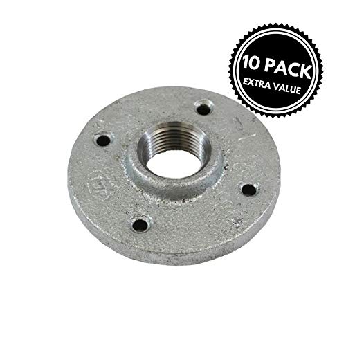 Galvanized Malleable Iron Pipe Floor Flanges Fittings with Four Holes Threaded FNPT 1/2 in. Pack of 10