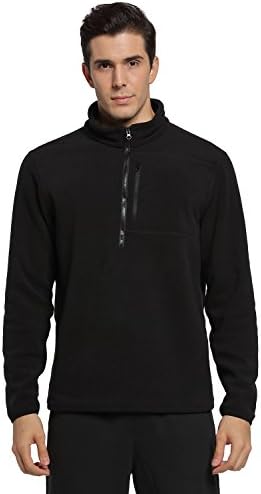 Helzkor Men's Heat Trapping Thermal Half Zip Fleece Pullover Sweater with Pockets - Black, XL