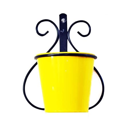 Ascent Homes Wall Mount Metal Planter Stand with Round Galvanized Bucket (Pink)