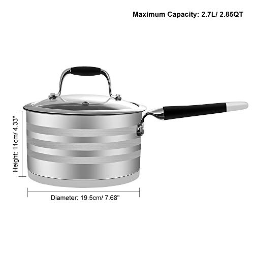 ECPURCHASE Nonstick Sauce Pan, Stainless Steel Saucepan, Sauce Pans with Lids, Multipurpose Design for for Home Kitchen or Restaurant, 2.9 Quart/ 2.7 L - Thumbnail 2