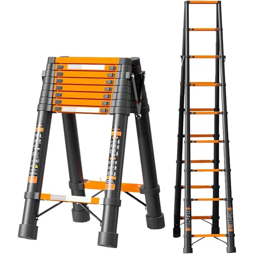 ALISMAEEL 3.5M Telescoping Ladder - Portable Extension Folding Ladder with Triangle Stabilizers, Multi-Purpose Compact Ladder for Household or Outdoor Work, 150KG Max Capacity