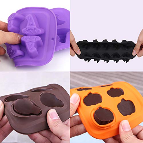 Halloween Candy Molds 4 Pcs Chocolate Molds Silicone with Ghost Pumpkin Bat & Witch Hat - Thumbnail 3