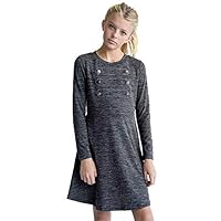 Smukke, Big Girls Tween Military Style Fuzzy Sweater Long Sleeves Knit Dress (Many Options), 7-16 (Charcoal Grey, 8)