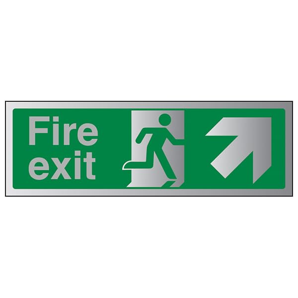V Safety Fire Exit-Fire Exit Arrow Up and Right Sign - 300mm x 100mm - 1.6mm Alu Rigid Plastic