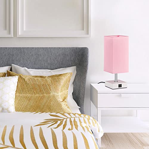 Ambimall Touch Control Table Lamp with USB A+C Charging Ports, 3 Way Touch Lamps Beside Desk, Nightstand Lamp for Bedrooms Living Room, Pink Shade with White Base, LED Bulb Included(Pink)