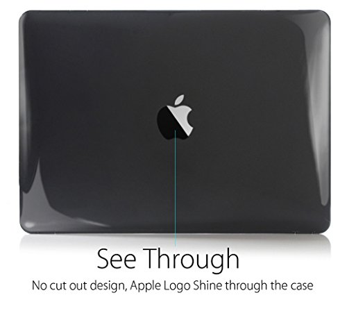 UESWILL 2in1 Glossy Crystal Clear See Through Hard Shell Case with Silicone Keyboard Cover for 12" MacBook with Retina Display (Fits Model: A1534) + Microfibre Cleaning Cloth, Black