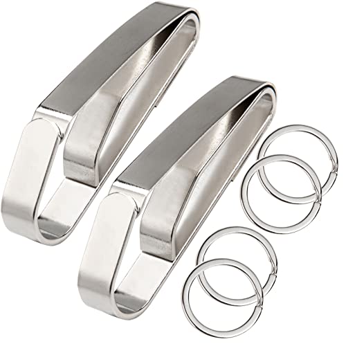 GYGYL 2 Pack Tactical Stealth Key Ring Holder for Police and Fire Agencies Duty Belt, Quick Release Key Holder with 2 Detachable Keyring for Max 2.25 Inch Belt-Silvery