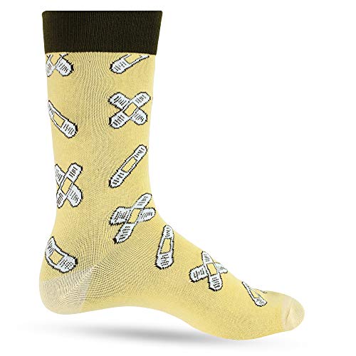 Cool Socks For Men: Mens Funny Dress Socks: Novelty Crazy & Funky Colorful Sock: Bandaid Health