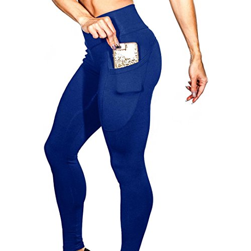 Fitfulvan Yoga Leggings,Women's Solid Workout Leggings Fitness Sports Yoga Athletic Pants Blue