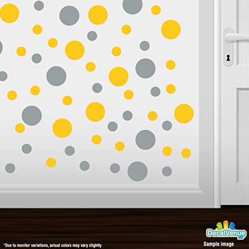 Yellow/Metallic Silver Vinyl Wall Stickers - 2" & 4" Circles (30 Decals)