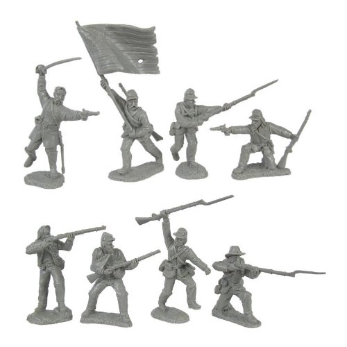 Civil War 1863 Union Infantry Charging Plastic Army Men: 16 GRAY 54mm Figures - 1:32 scale