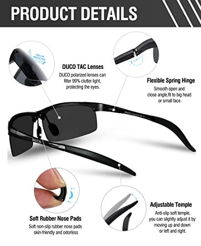 DUCO Gafas de sol deportivas polarizadas para hombre con ultraligero y marco de metal irrompible, 100% UV400-8177S