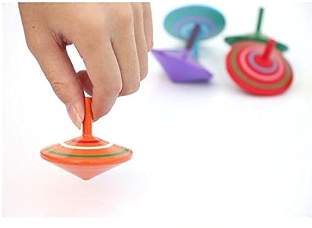 FQStech Lot of 3 pcs Handmade Painted Wood Spinning Tops Wooden Toys Education Toys Kindergarden Toys Standard Tops