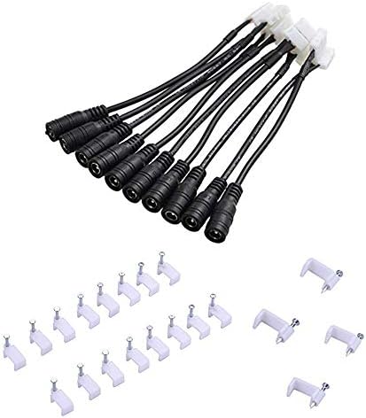 Tingkam 2 Pin Connector Kit, 8mm DC Adapter Cable, Power Connectors+ +20x Strip Lights Mounting Brackets Fixing Clips for Single Color LED Strip Light