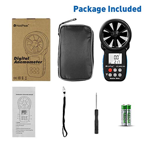 HOLDPEAK 866B-WM Digital Anemometer Handheld Wind Speed Meter with Altitude and hpa measurement, for Measuring Wind Speed, Temperature (℃/℉),Dew point and Wind Chill with Backlight and Humidity Tester