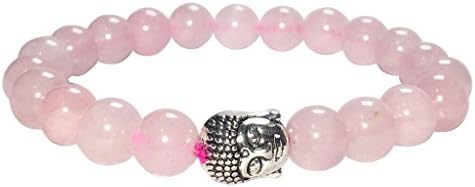 SATYAMANINatural Energized Original Rose Quartz Bead with Buddha Bracelet/For Valentine Gifts for Girlfriend/Buddha Reiki Beads Bracelet for Men Women Boys Girls