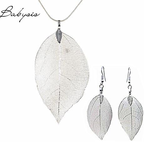 Real Natural Filigree Leaf Long Pendant Necklace Trendy Bohemian Jewelrynatural woodland jewelry, boho necklace, Valentine's Day Gifts (Sliver)