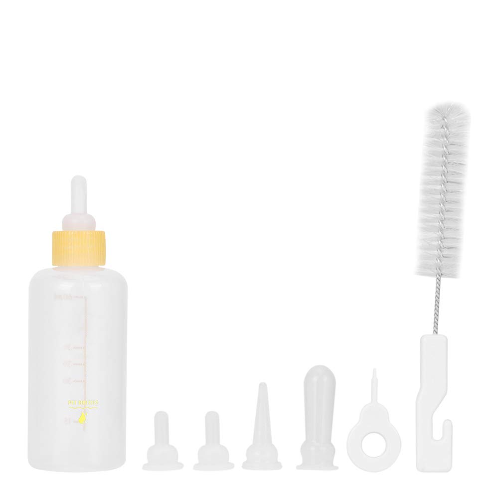 6PCS Pet Puppy Kitten Feeding Bottle Set - 60ml Nursing Kit with Replacement Nipples for Small Dogs and Cats (Yellow)