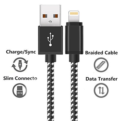 Lightning Cable, Basse 4 Pack [3FT 6FT 6FT 10FT] Nylon Braided Charging Cable Lightning to USB Charge Cord for iPhone X/8/8 Plus/7/7 Plus/6s Plus/6s/iPad/iPod and More (Black White)