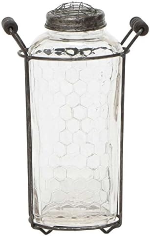 Honeycomb Large Antique Glass Vase with Metal Holder