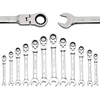 Yashong 12-Piece 8-19MM Metric Flex-Head Ratcheting Wrench Set, Professional Superior Quality Chrome Vanadium Steel Combination Ended Standard Kit with Portable Suspended Canvas Bag